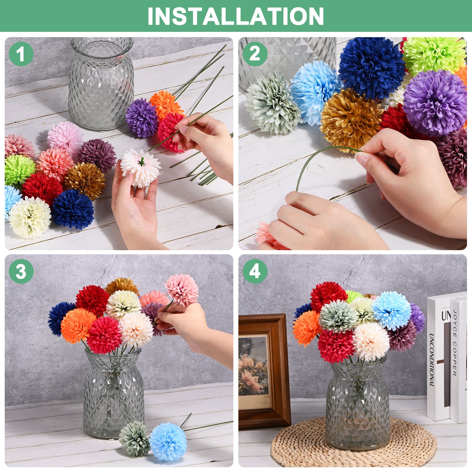 30-Pack Artificial Chrysanthemum Ball Flowers for Home Decor [Peach Pink]