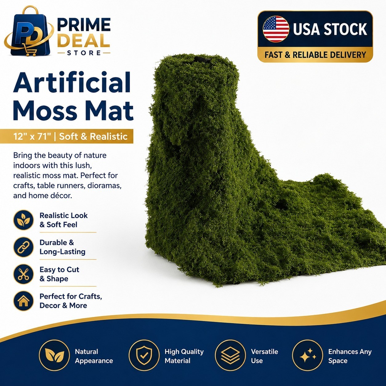 Fake Moss Mat Artificial Moss Roll – 12″ X 71″Cloud Soft Feel Moss Table Runner