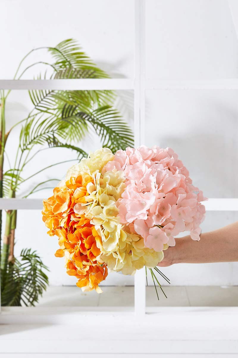 10pcs Artificial Hydrangea Flowers Blush Heads Fake Hydrangea Silk Flowers For W