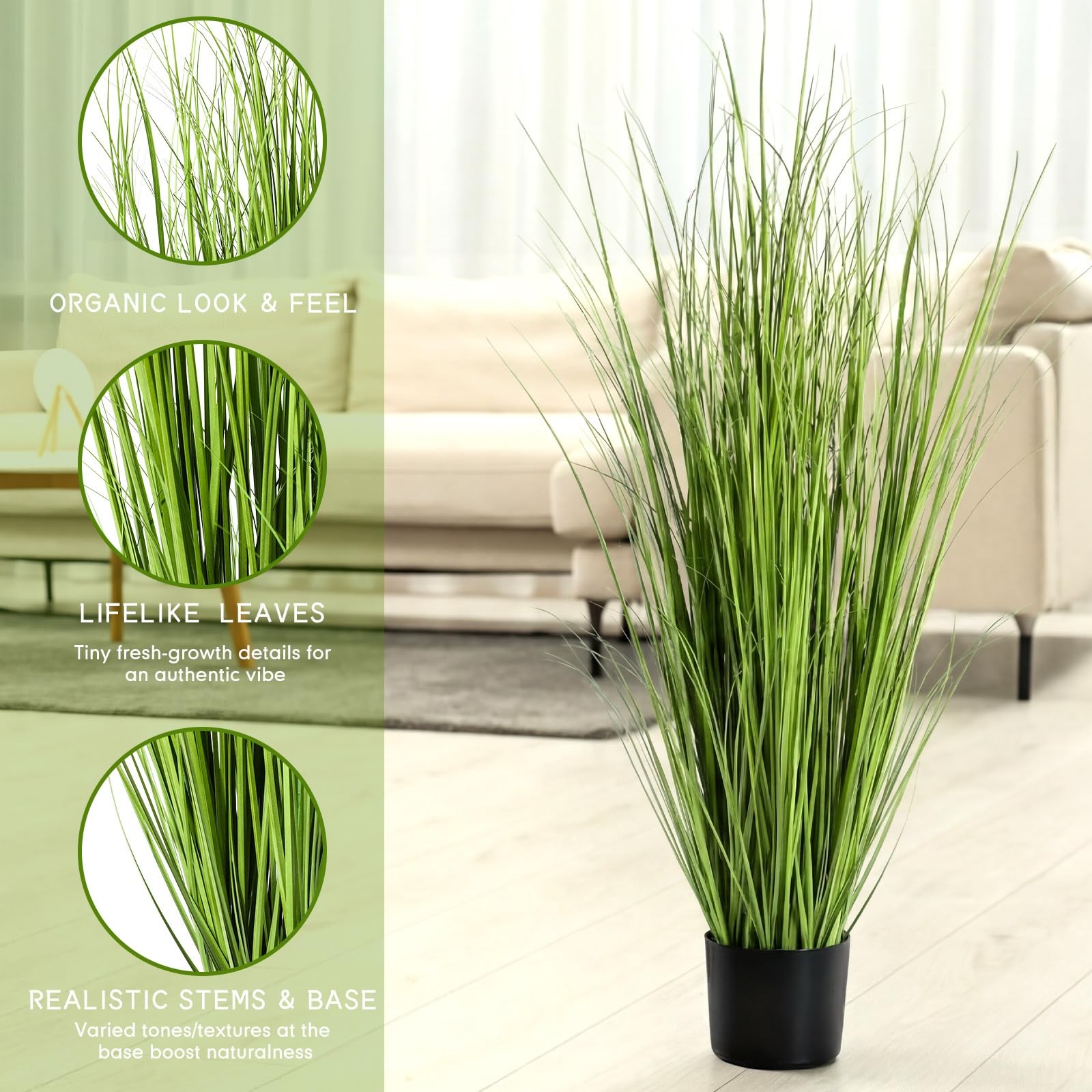 Jexine 2 Pieces 4 ft Tall Artificial Grass Plant Potted Greenery Floor Plants