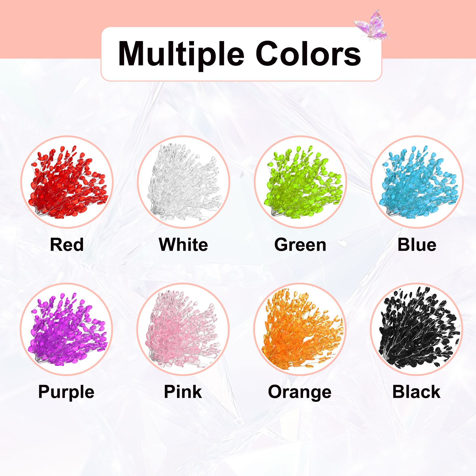 50 Pcs Acrylic Crystal Flower, Floral Picks Acrylic Bead Drops, Red