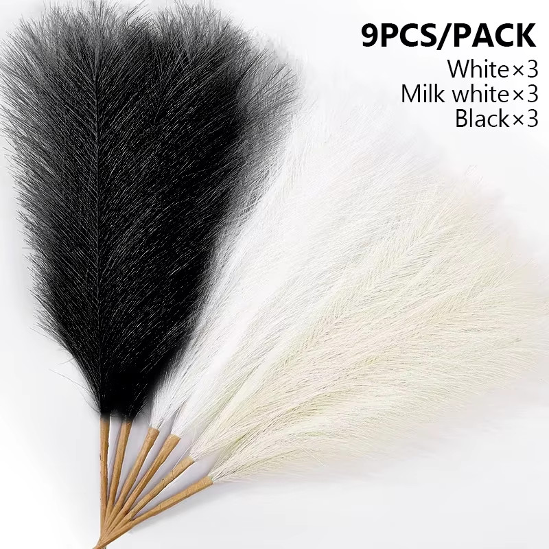 9pcs Fluffy Artificial Pampas Grass Silk Fake Flower Plants Reed Home Decor NEW
