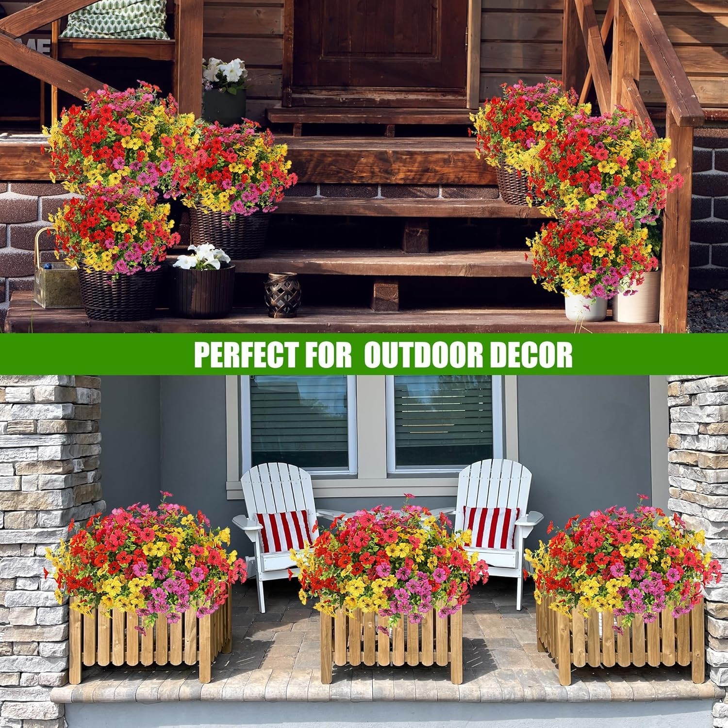 Artificial Flowers for Outdoors 12 Bundles Realistic Faux Plants UV Resistant***