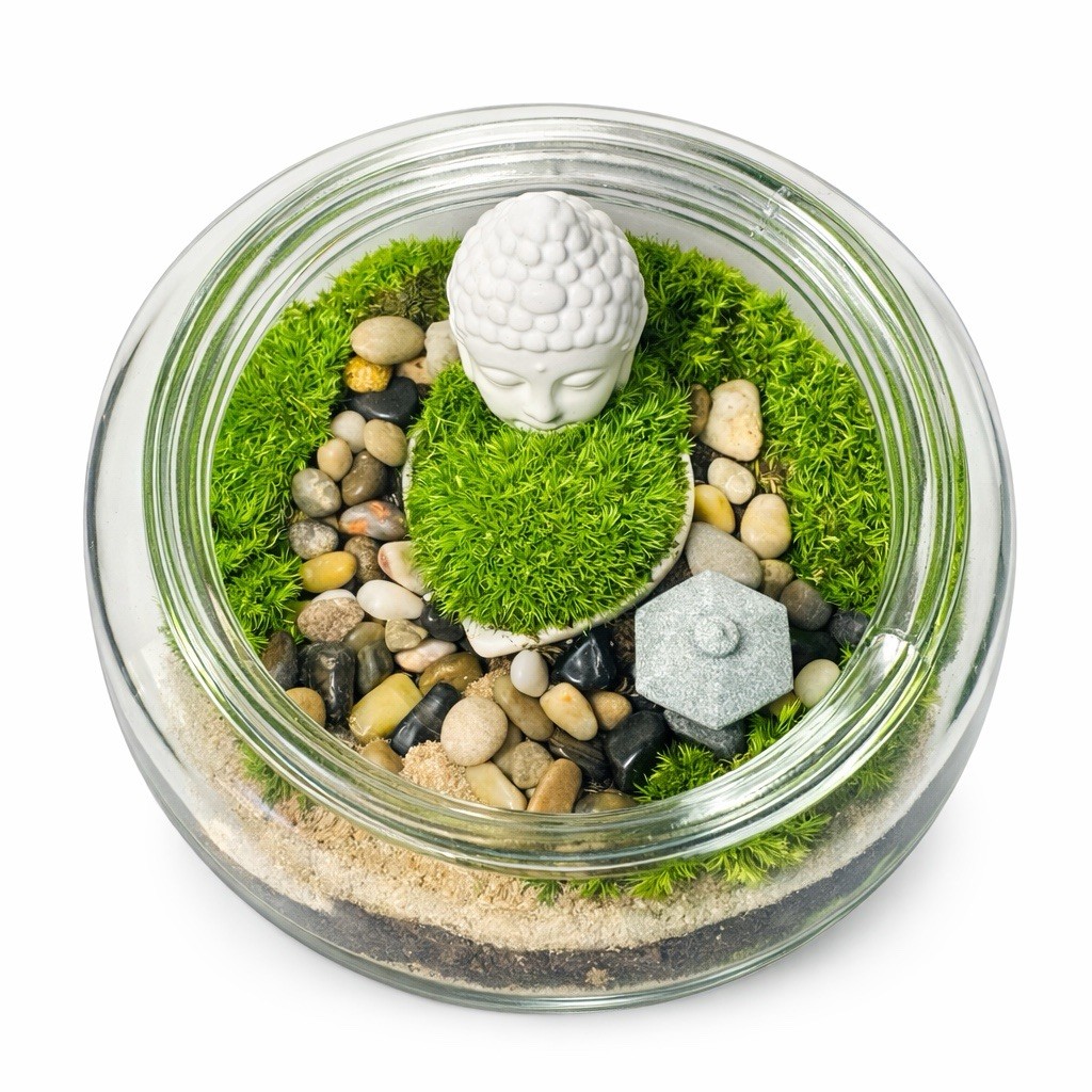 Preserved Moss Zen Terrarium Glass Jar Buddha Decor No Maintenance