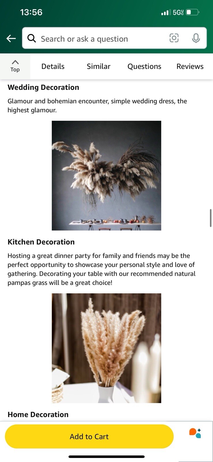 Pampas Grass Decor 110 pcs 17.5inch Natural Dried Pampas Grass-15Pcs White Pampa