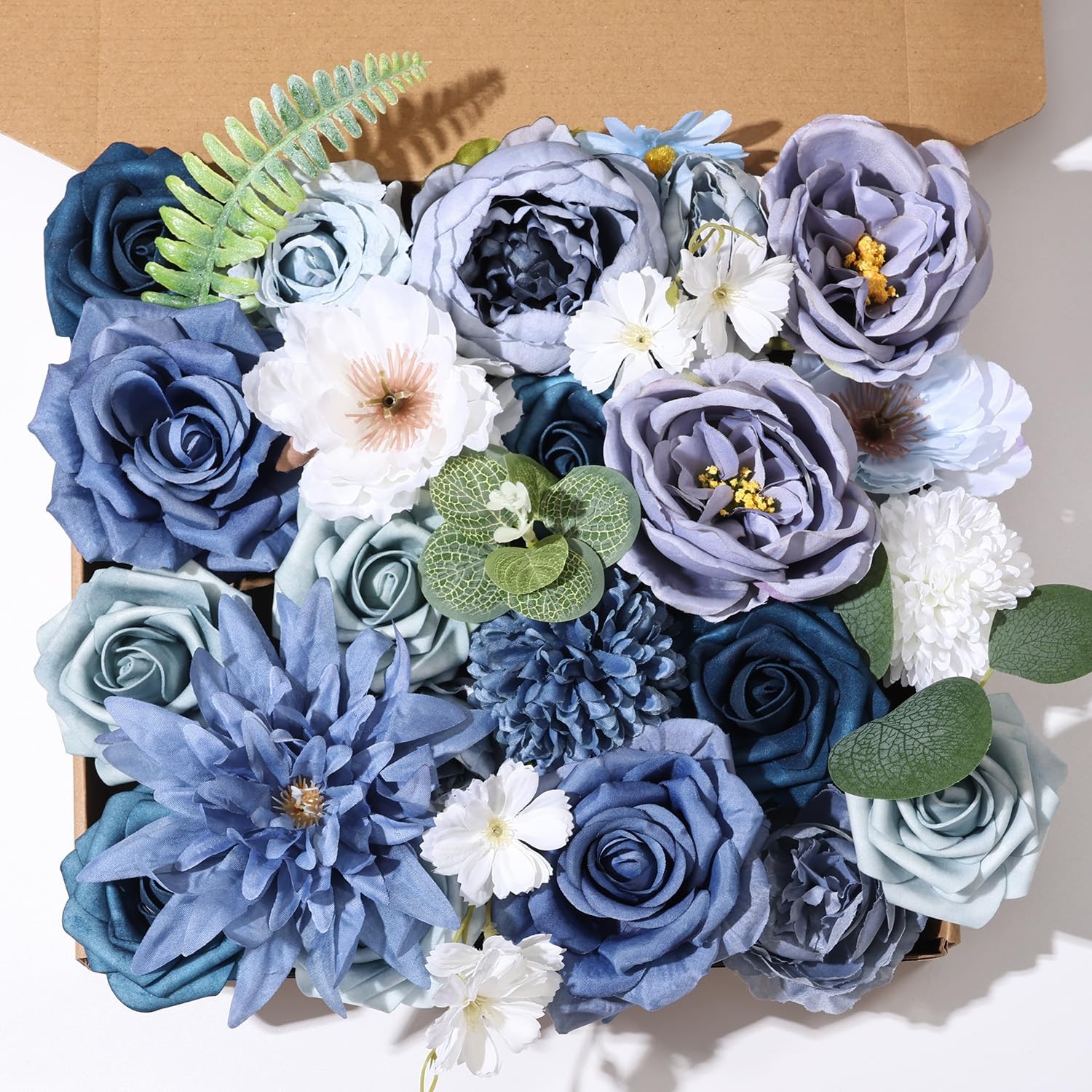 Dusty Blue Artificial Flowers Combo Box Set Silk Fake DIY Wedding Bouquet