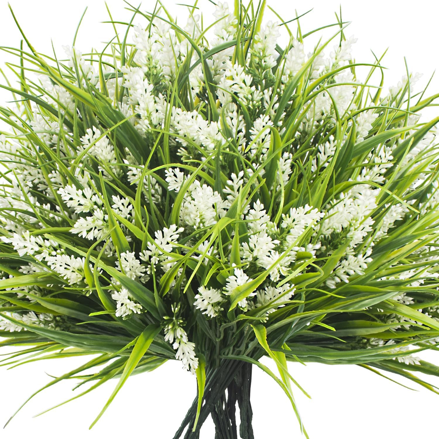 20 Bundles of White Artificial Outdoor Monkey Grass with Flowers