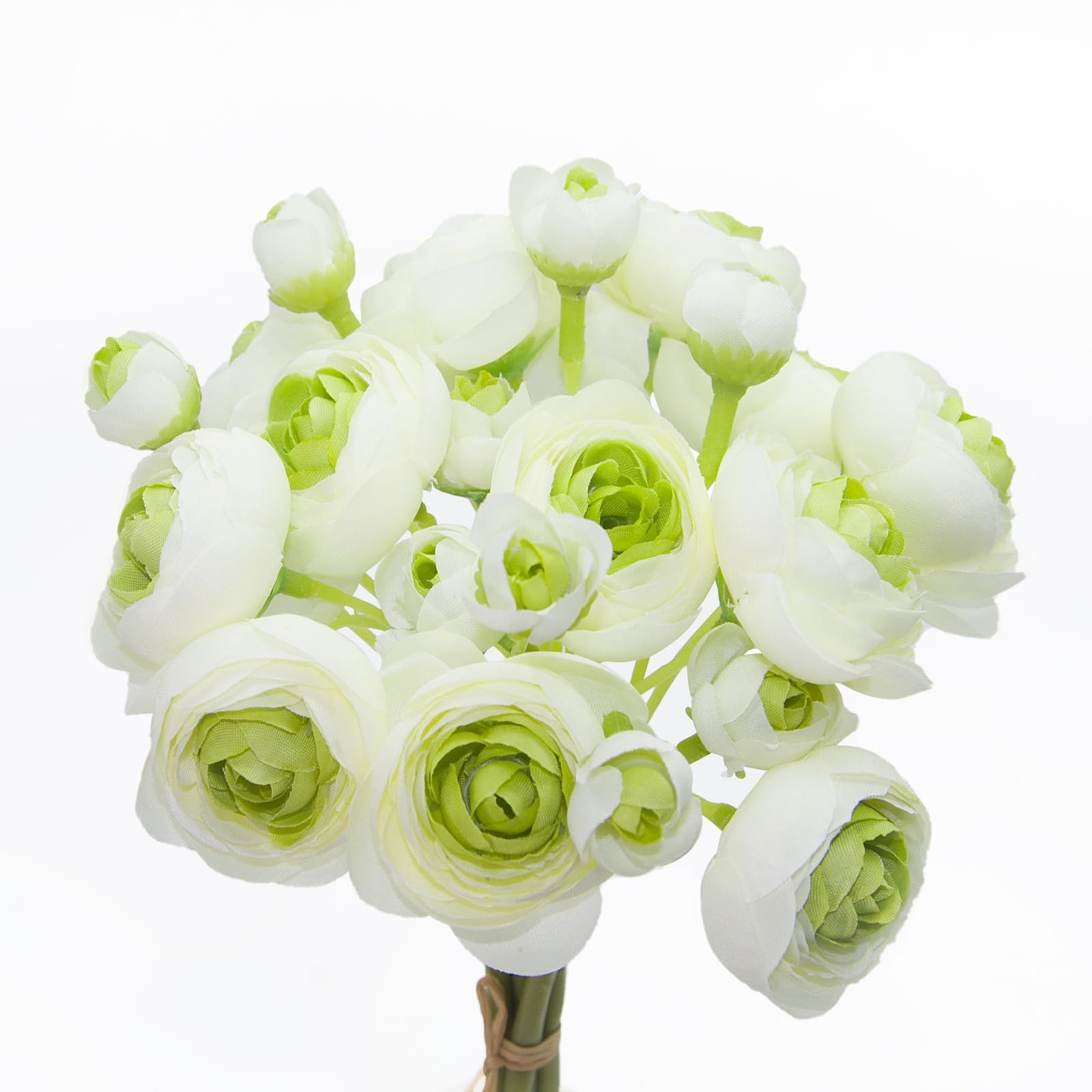 Green Flowers Artificial Ranunculus 11 Inch 6 PCS Silk Real Touch Vase Decor