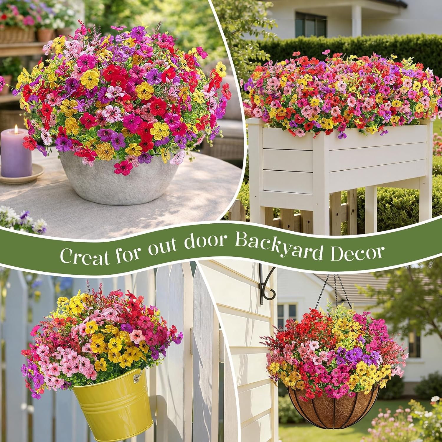 24 Bundles Artificial Flowers for Outdoors Decoration, Faux Plants Fake Silk