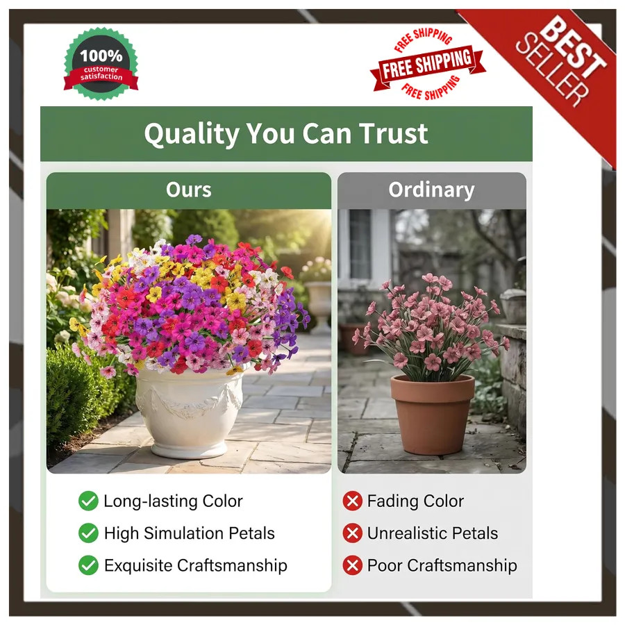 24 Bundles Artificial Flowers UV Resistant Silk Fake Plants for Indoor Outdoor