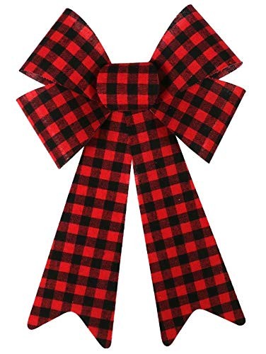 Christmas House Red and Black Buffalo Plaid Large Bow 14.5 Inch
