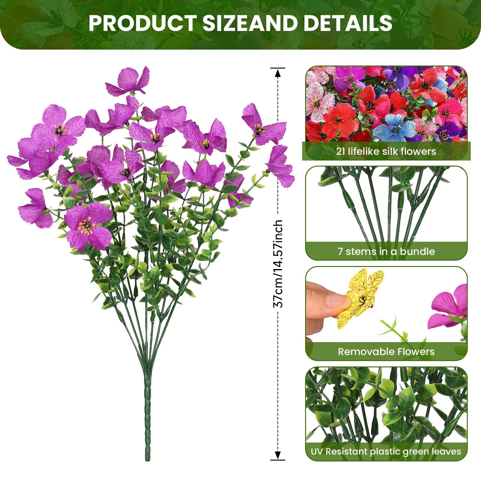 20 Bundle UV Resistant Artificial Silk Mums Eucalyptus 6 Colors HomeGarden Decor