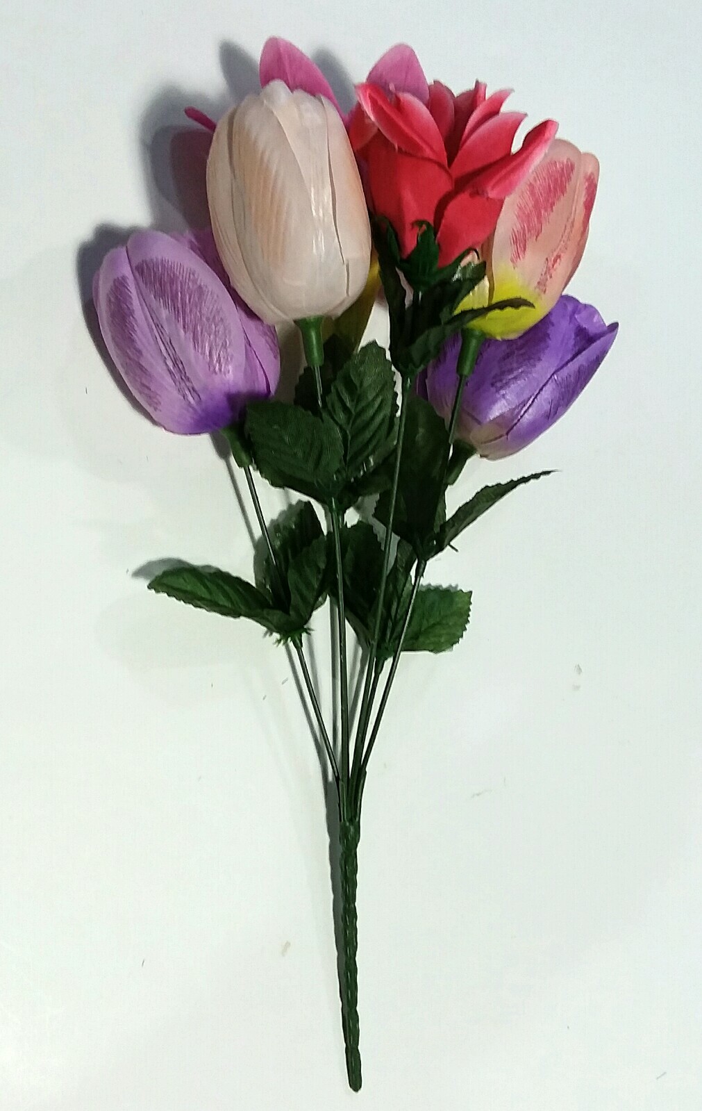 Mixed Spring Tulips Large Blooms 14″ Bush Silk Flower Vase Home Decor USA BP2035