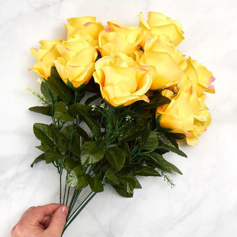 Factory Direct Craft Colorful Yellow Poly Silk Rose Floral Bush