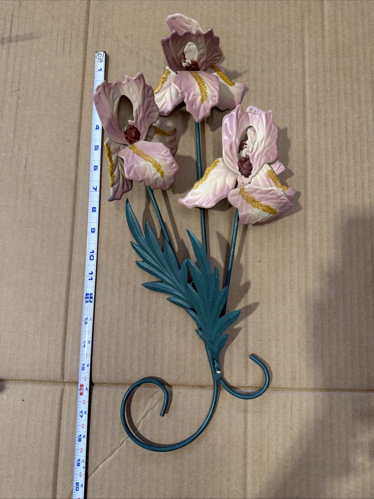 Vtg METAL CATTAIL LOTUS SCONCE & IRIS WALL ART MCM TOLEWARE 3 Pieces