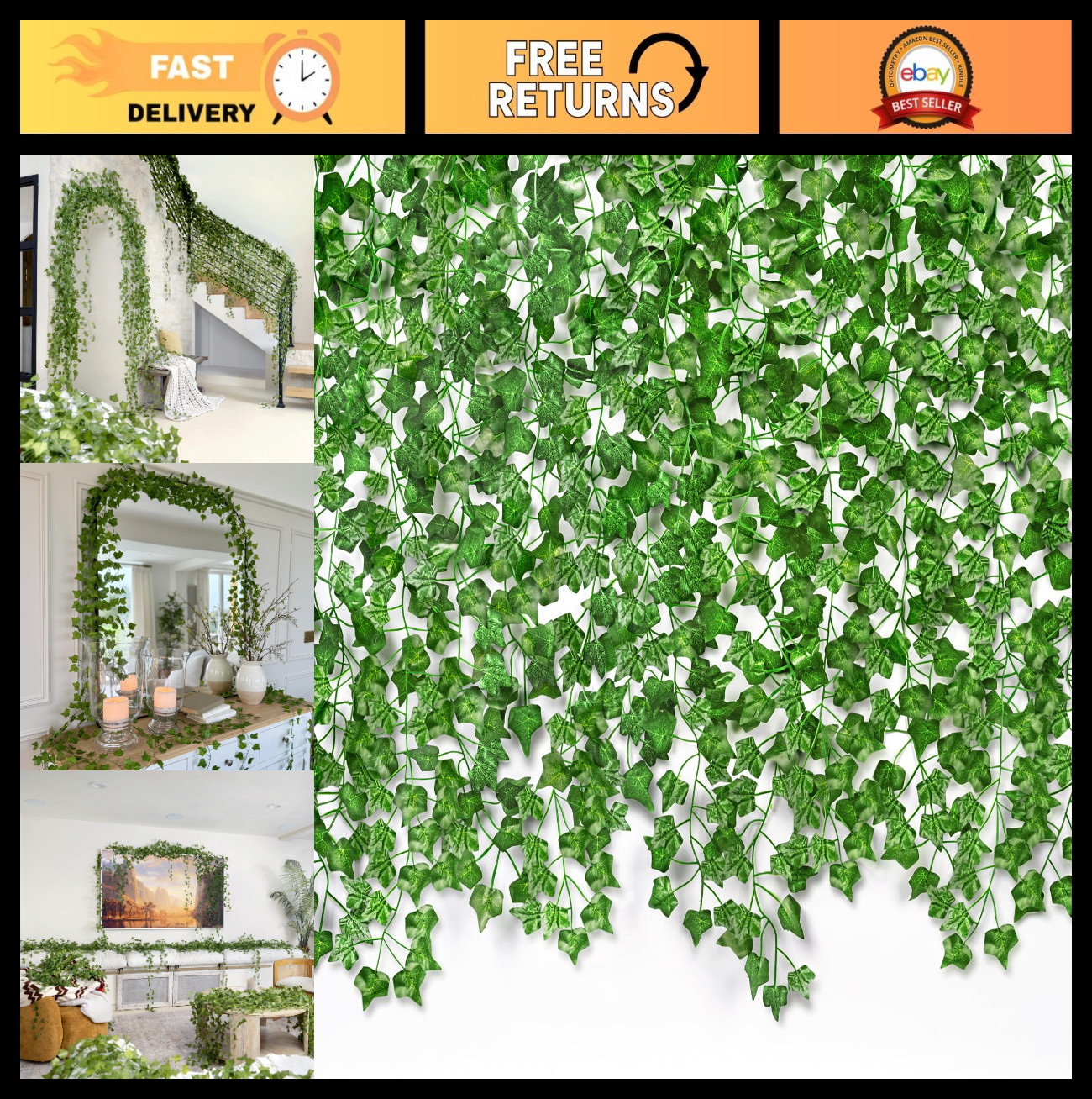 144 Pack Artificial Ivy Vines – 1008Ft Greenery Garland for Home, Wedding & Part