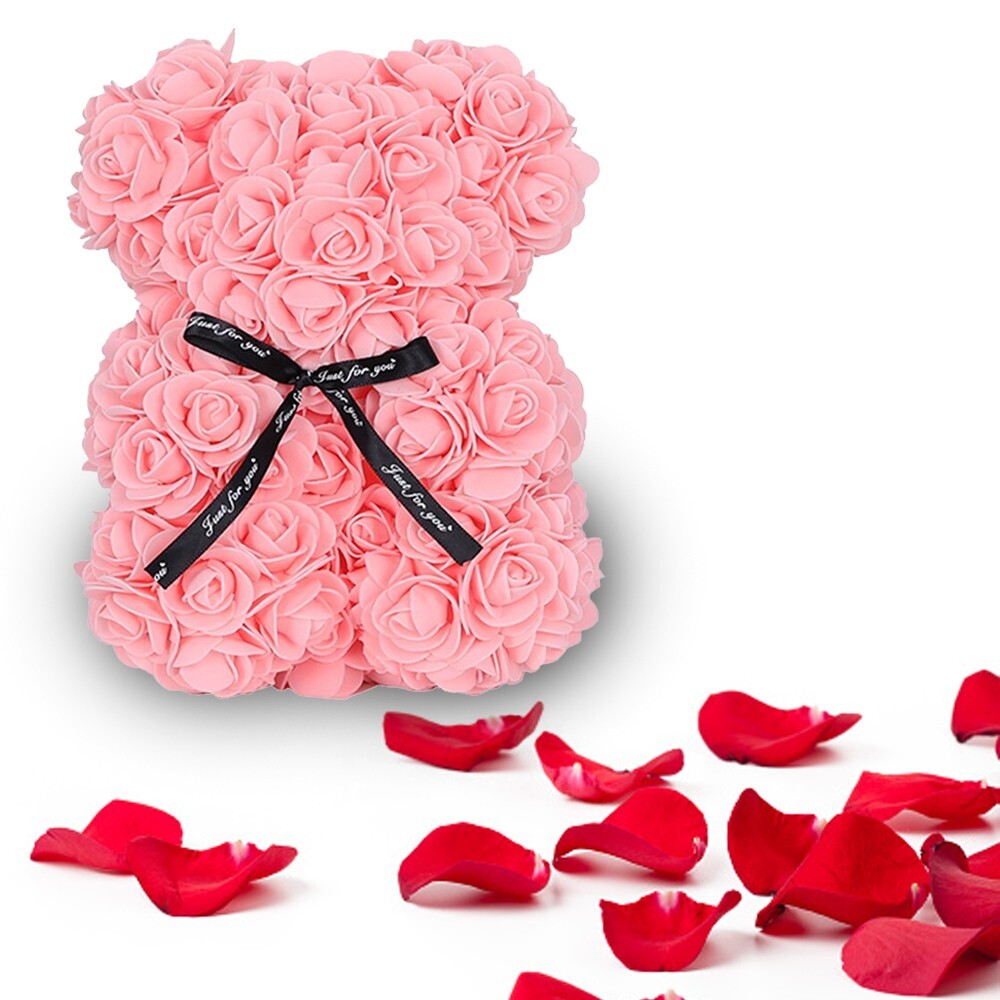 2023 Light Pink Rose Flower Teddy Bear with Gift Box -25cm Valentines & Birthday