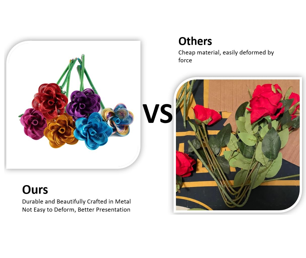 6Pcs YTBBGS Colorful Metal Bouquet Rose Artificial Flowers,Fake Rose with Wat
