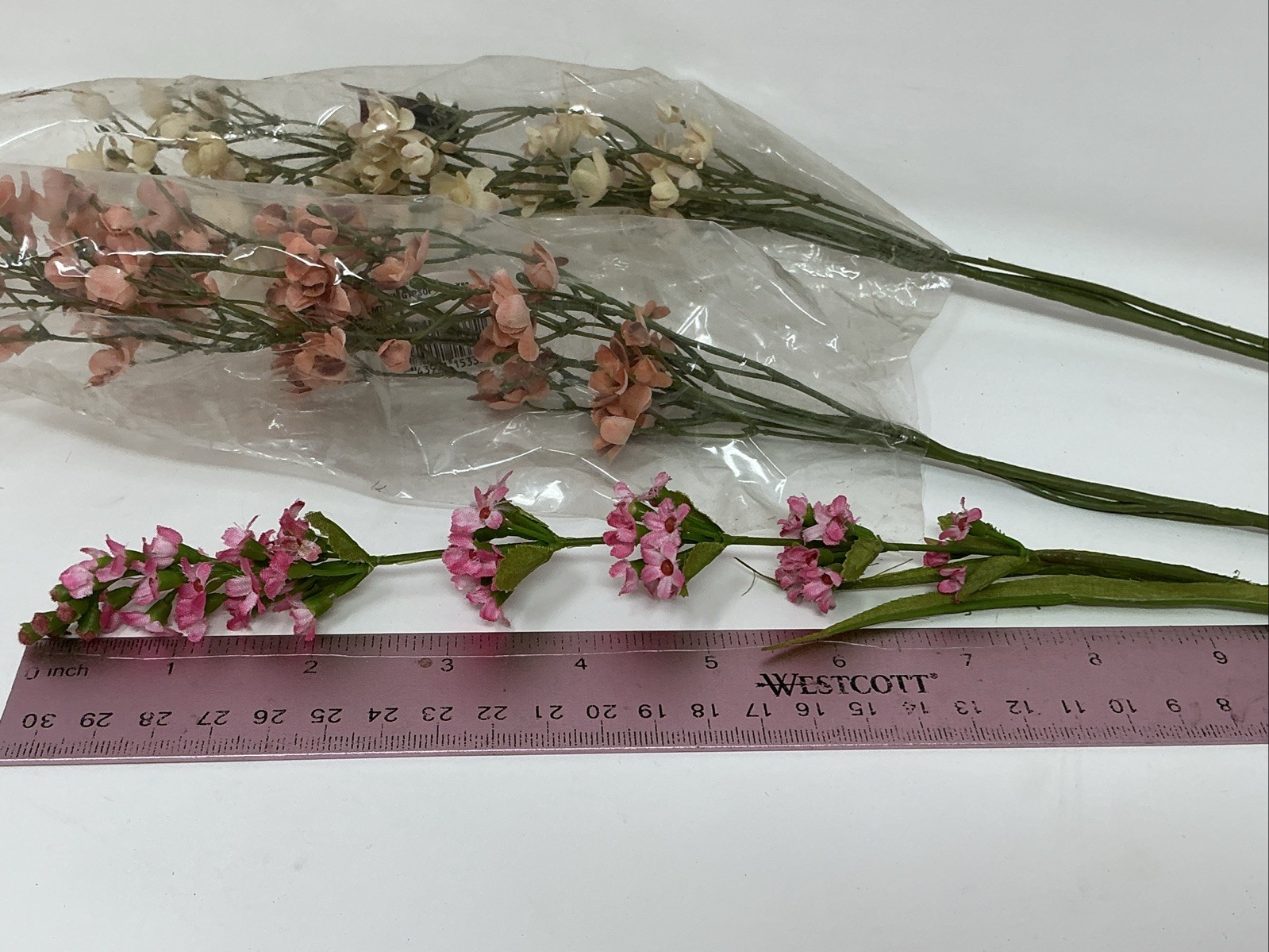 Crown Gypsophilia Peach and Off White 22” Lavender Spray Pink 20” 3 Picks NOS