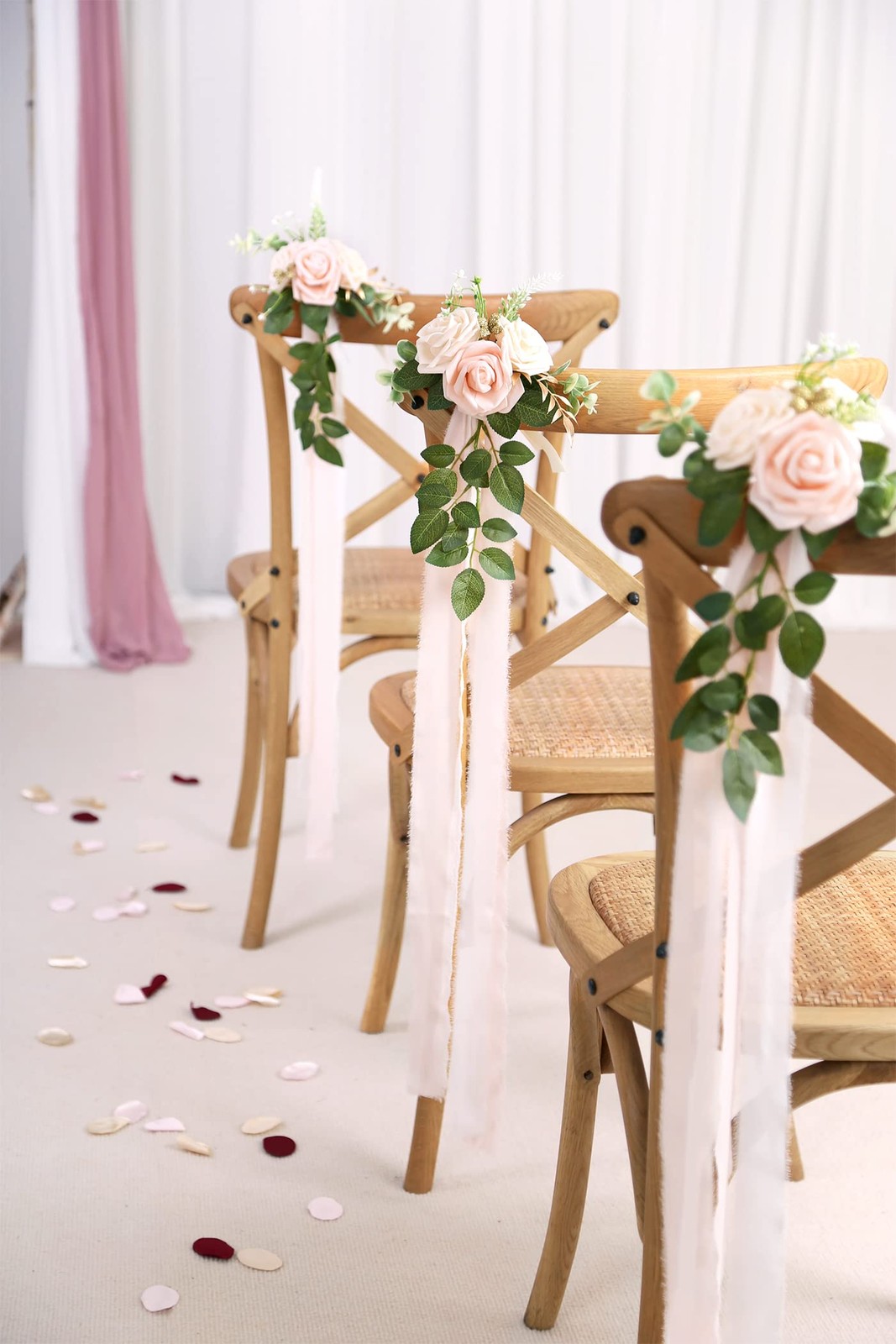 Wedding Aisle Decorations – Set of 10 Pew Flowers – Artificial Roses & Eucaly…