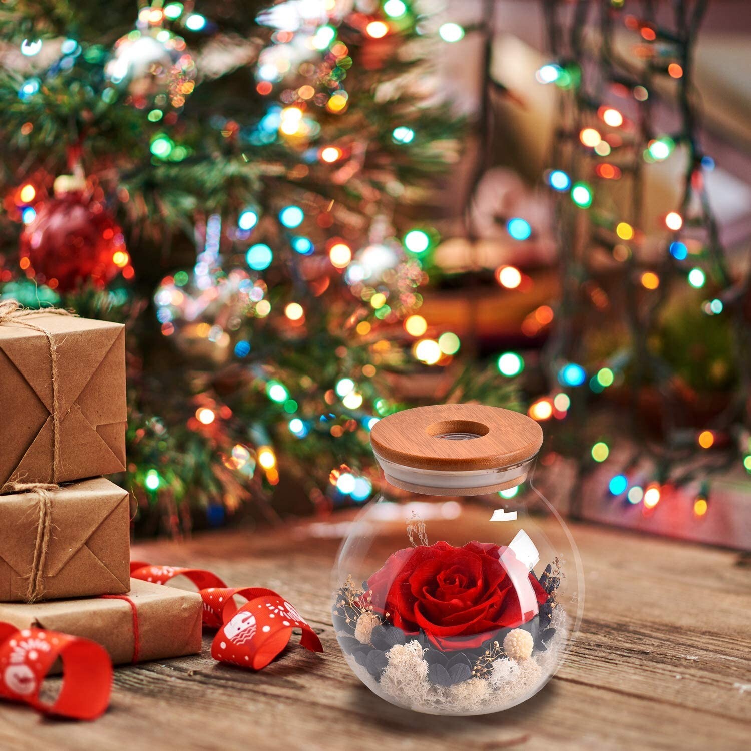 Preserved Real Rose Eternal Rose Flowers with Led Mood Light Forever Romantic