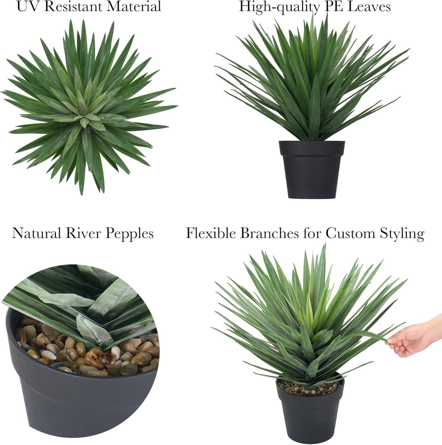 22″ Artificial Agave Plant in Black Pot – Modern Indoor/Outdoor Decor