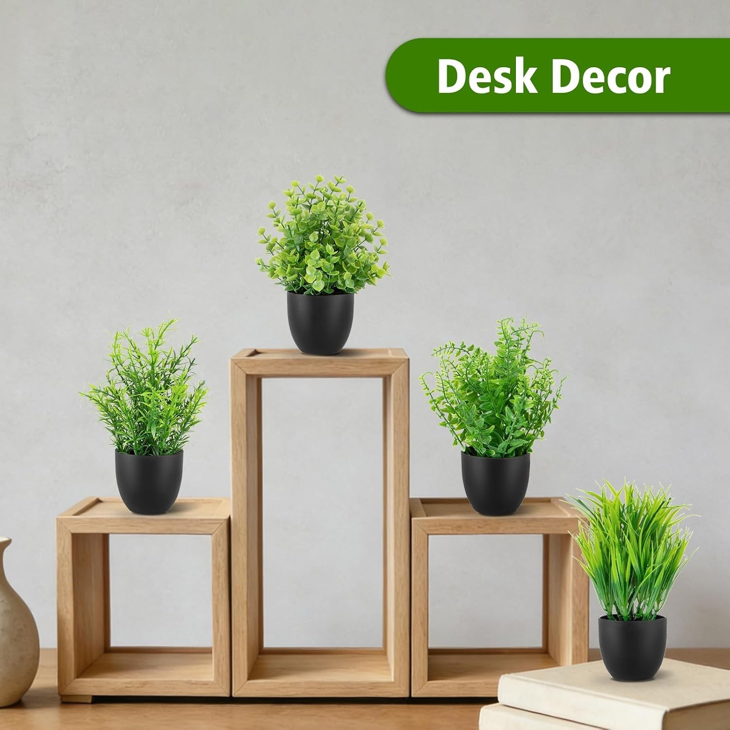 4 Pack Fake Desk Plants Small Faux Plants Mini Potted Artificial Plants for T…