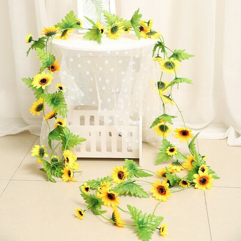 240cm Artificial Silk Sunflower Ivy Vine with Green Leaves Hanging Yards Outdoor