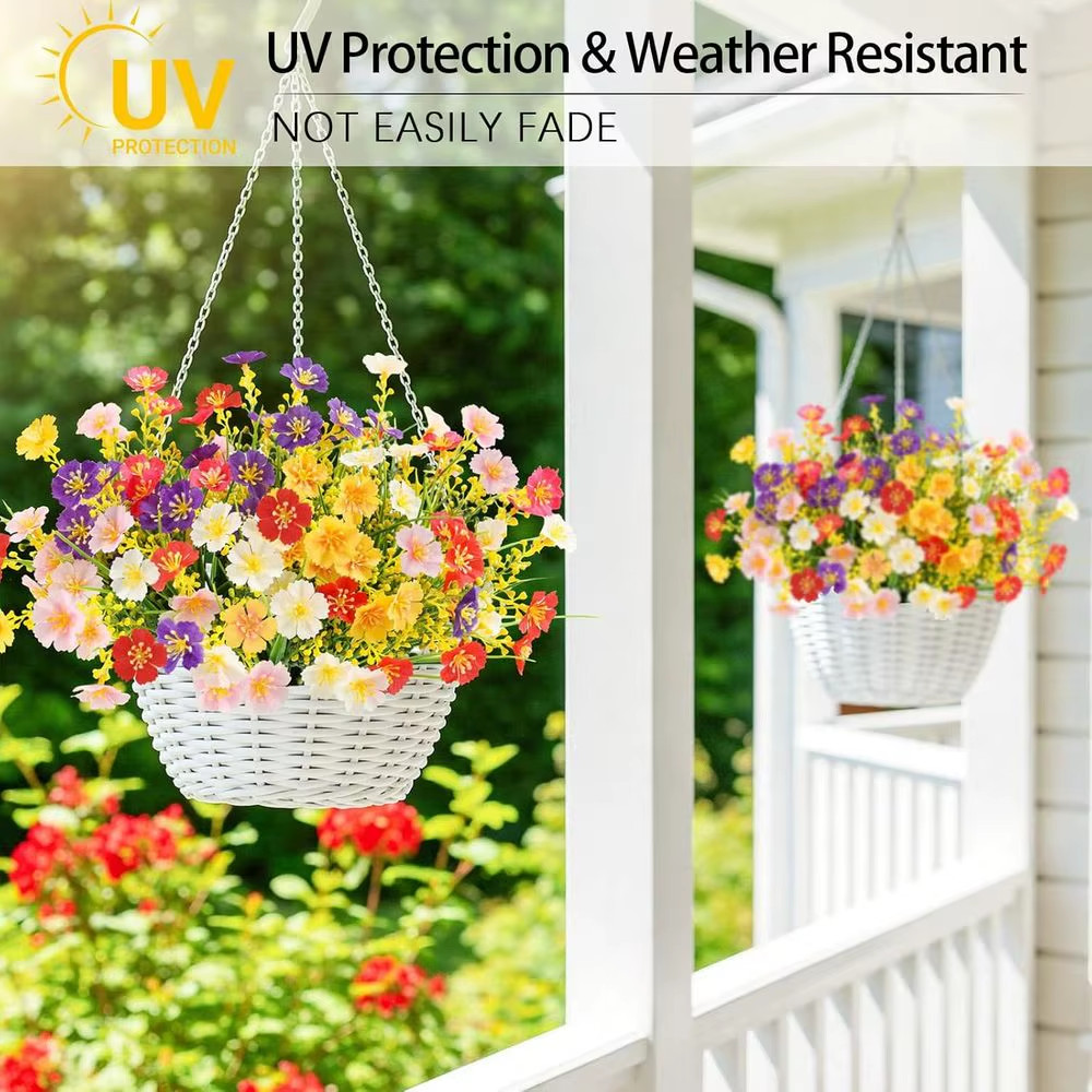 24 Bundles Artificial Plastic Flowers Outdoor UV Resistant Fake Hanging Plants