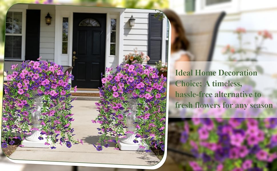 4 Pcs Artificial Hanging Flowers for Outdoors, Purple Mixed | Fake silk daisy