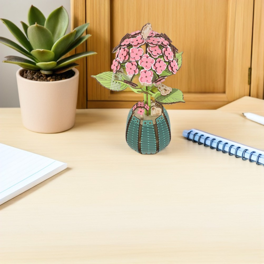 Wooden Hydrangea Bouquet Puzzle Kit Desktop Flower Model Building Set