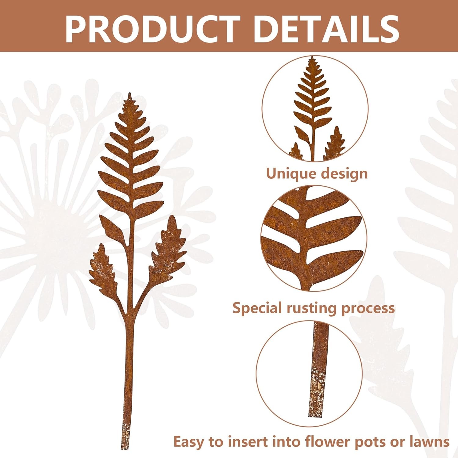 12 Pieces Rustic Metal Flowers & Plants Garden Stakes Rusty Plant Shaped