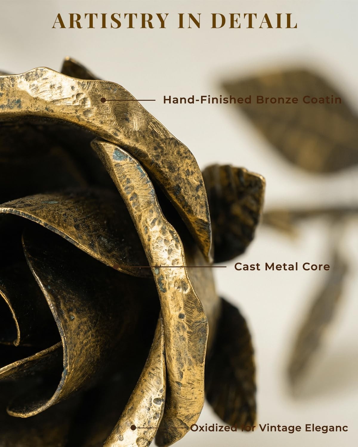 Handmade Bronze Rose – Solid Metal Flower Keepsake for 8th & 19th Anniversary Gi