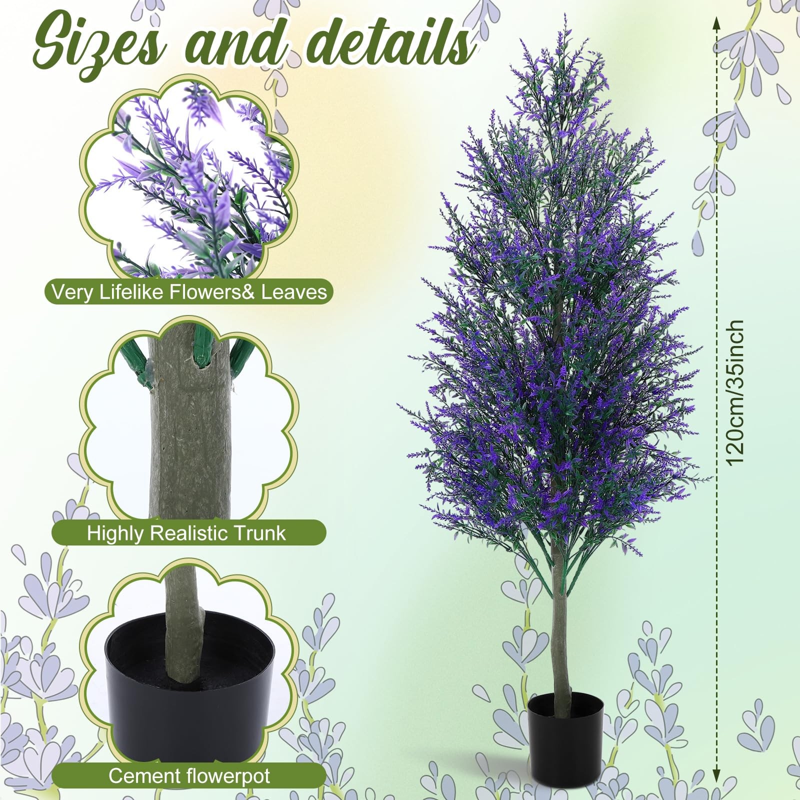 4 FT Artificial Lavender Topiary Trees Set of 2, UV Resistant Faux Outdoor Pl…