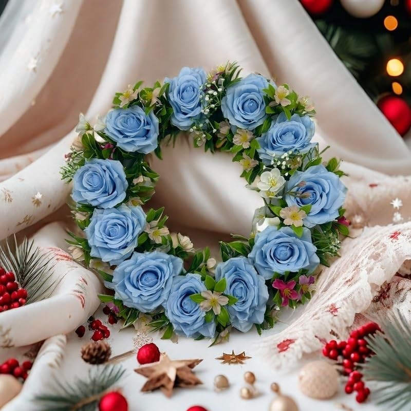 36 PCS 3.8 Inch Light Blue Artificial Silk Rose Flower Heads Fake Craft Wedding