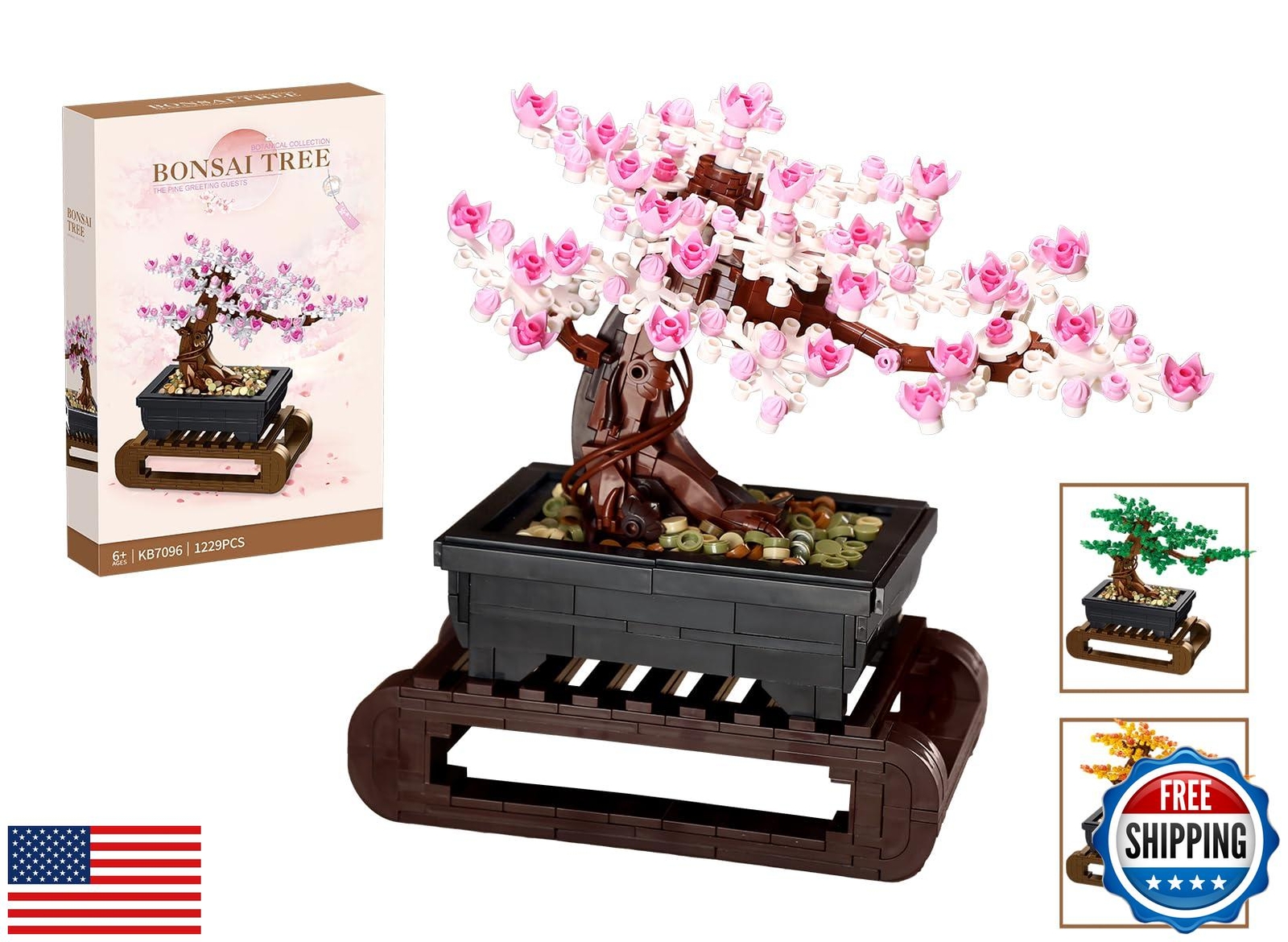 Cherry Blossom Tree Building Sets,Le-go Bonsai Tree Sets for Adults,3 in 1 Bo