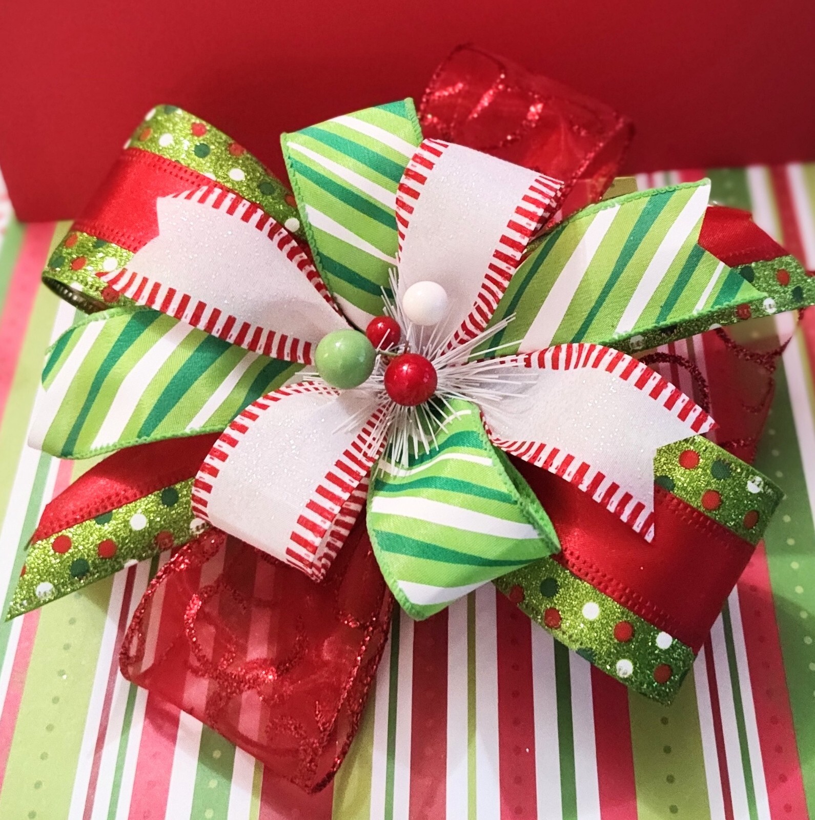 8×8 Grinch Inspired Wreath Bow, Lantern Bow, Door Hanger Bow, Swag or Mantle Bow