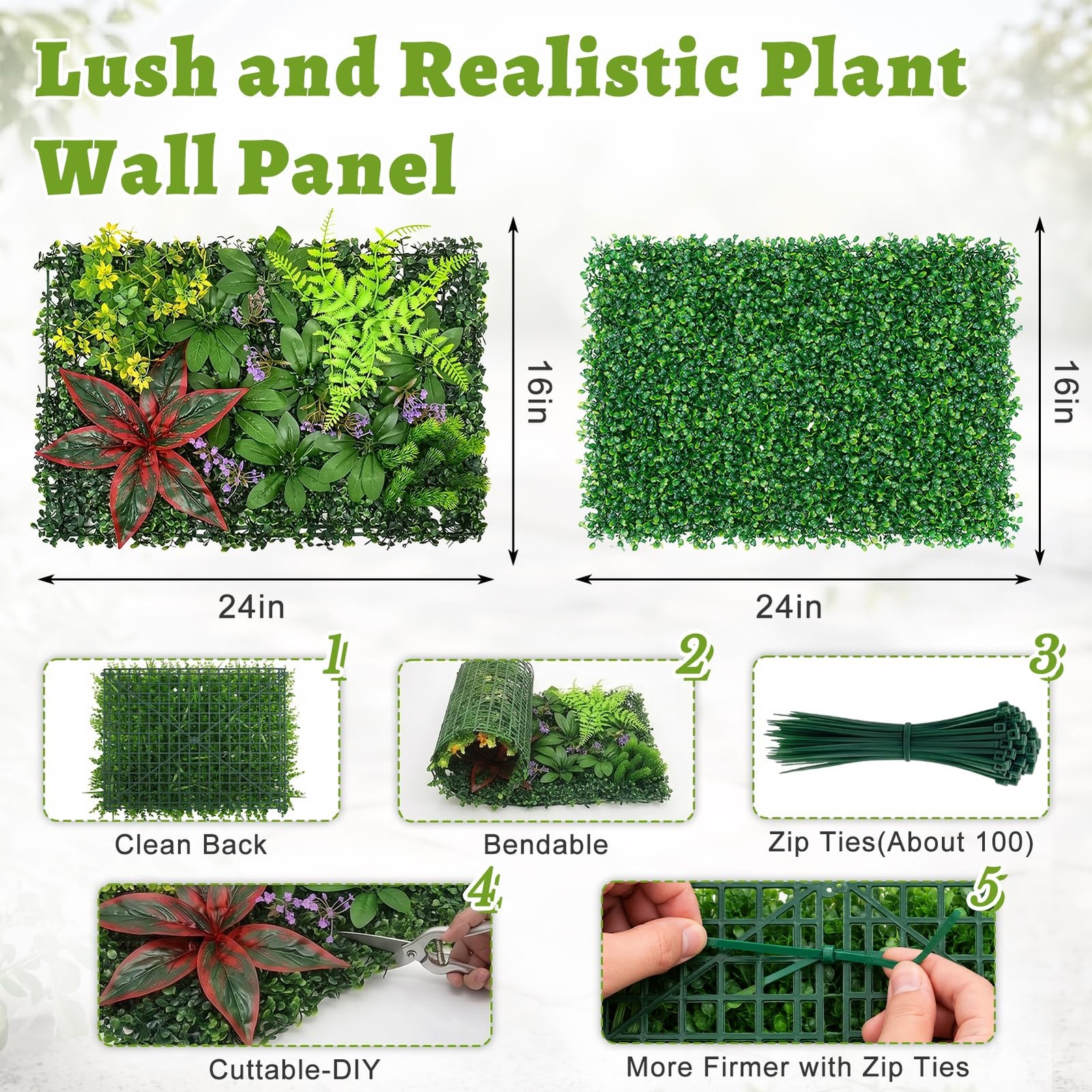 Artificial Grass Wall Panels 12pcs Red Brazilian Leaf Foliage Boxwood UV Prot…