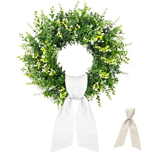 26 Inch Large Artificial Eucalyptus & Boxwood Wreath for Front Door All