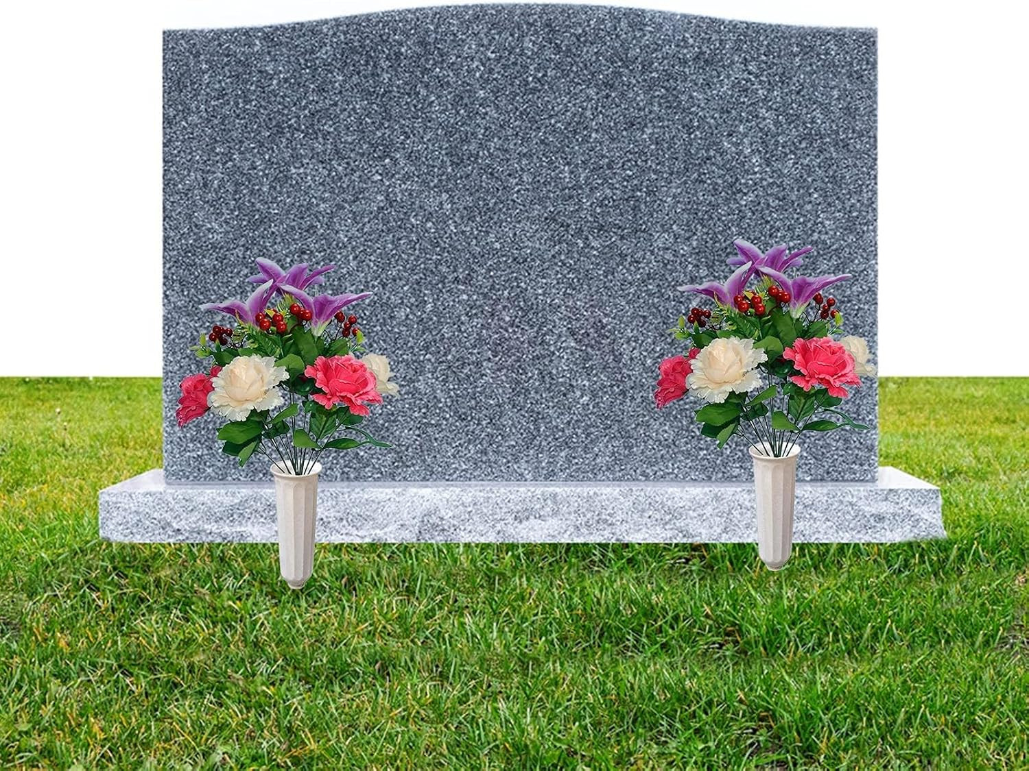 Artificial Memorial Flowers with Vase: Exquisite Gravestone Decor for Memorial D