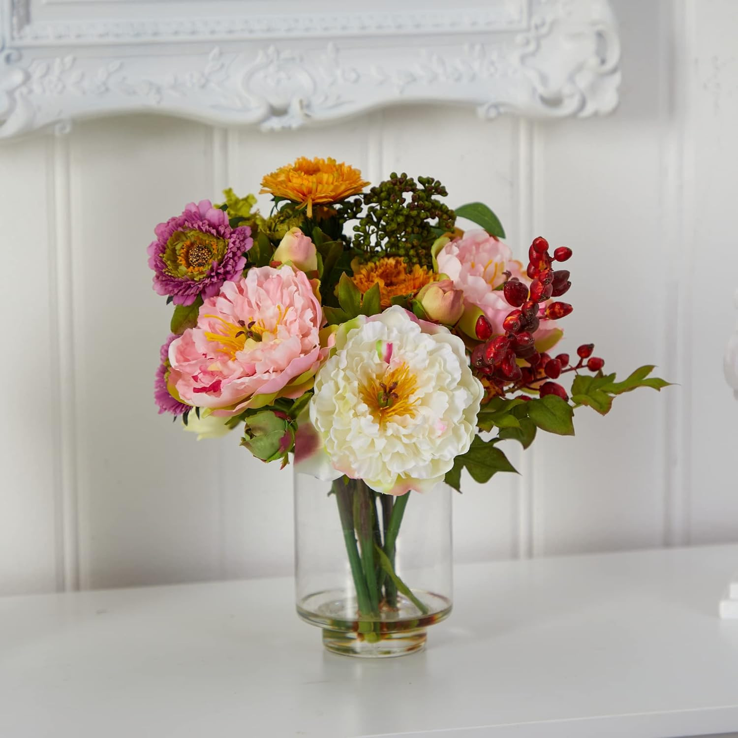 Vibrant Mini Artificial Peony Floral Arrangement for Home Decor – Assorted Color