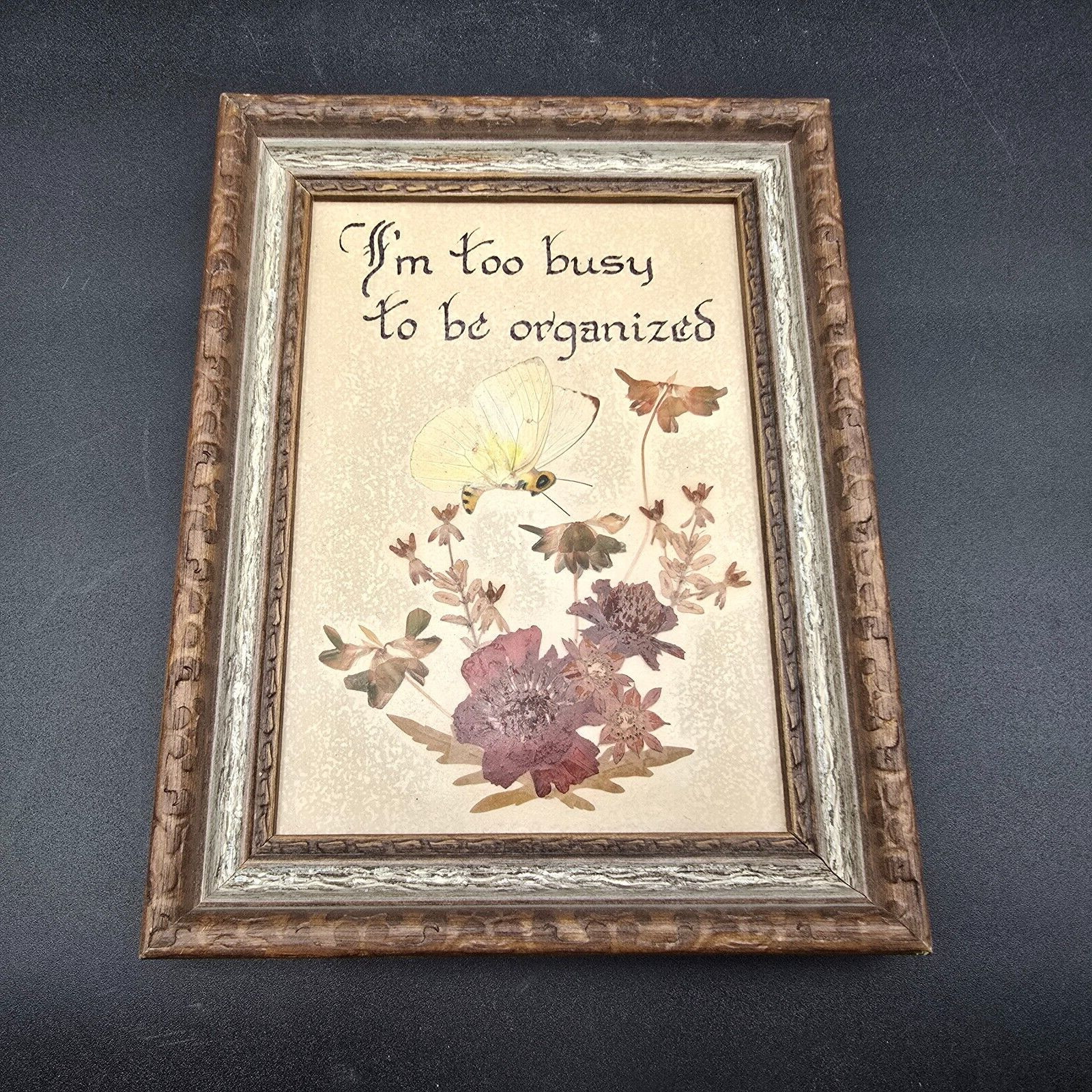 Press Flower Butterfly Framed WORD Art FUNNY Retro Decor Laminated Botanical 8″
