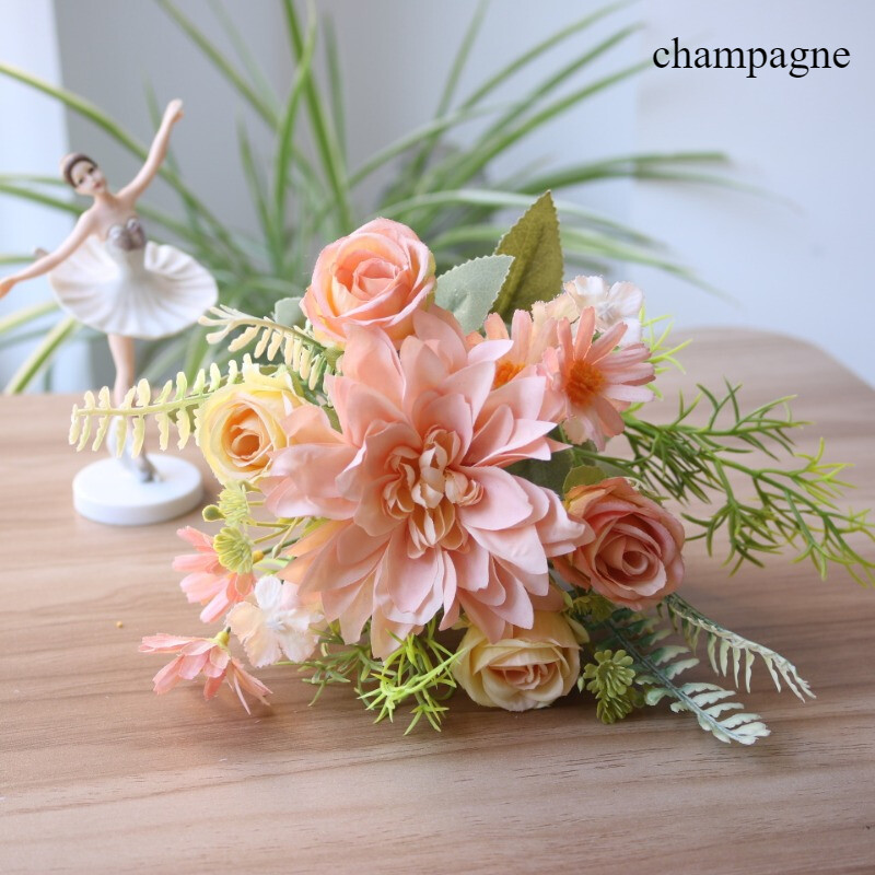 Dahlia Rose Chrysanthemum Simulation Bouquet Silk Flower Bride Wedding Props DIY