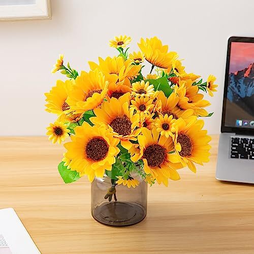 2 Bunches Artificial Sunflower Bouquets Faux Sunflower Bundles Small Sunflower