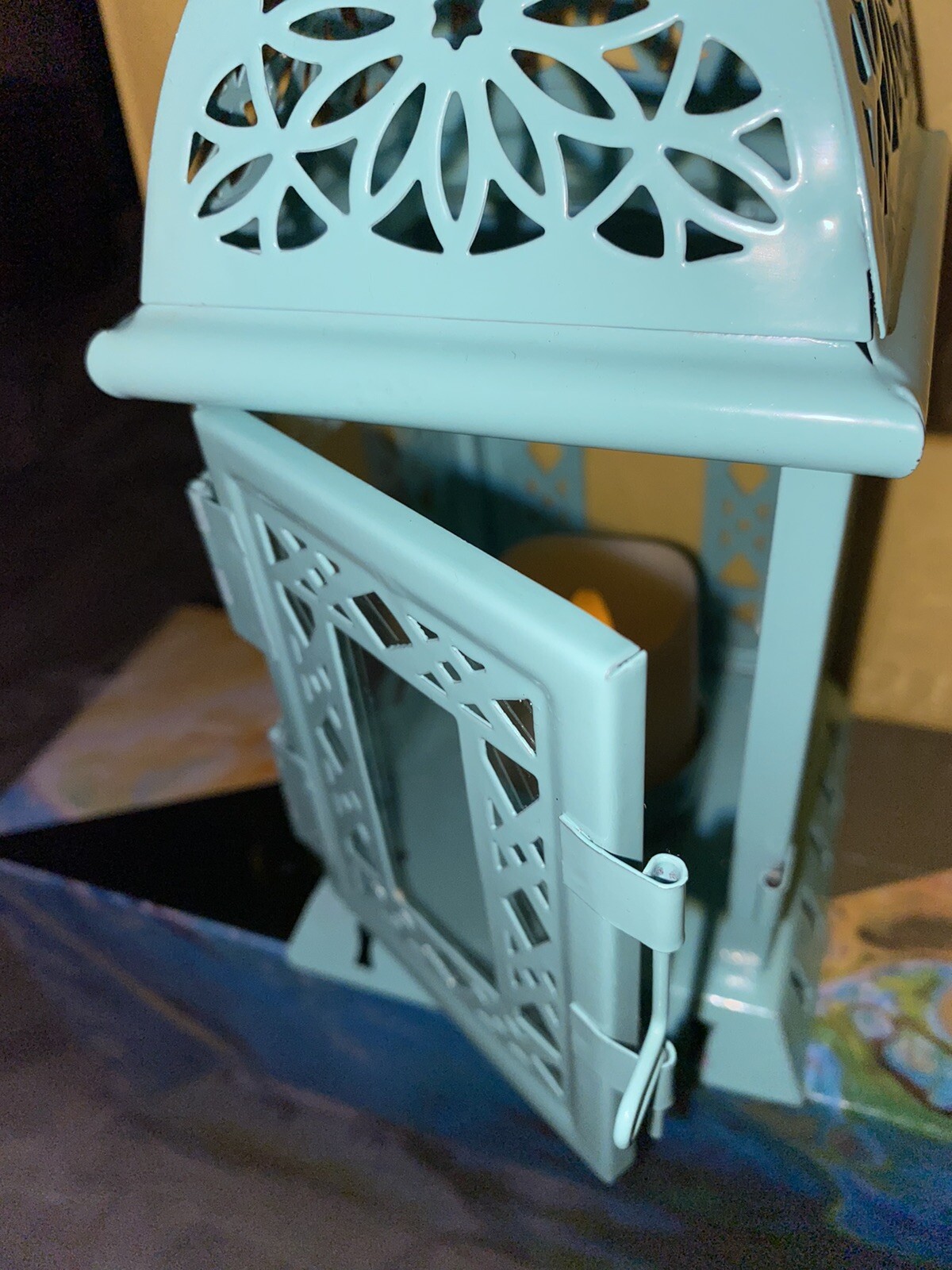 Moroccan Glass and Metal Lantern Indoor/Outdoor Decor w/ Baytery Candle
