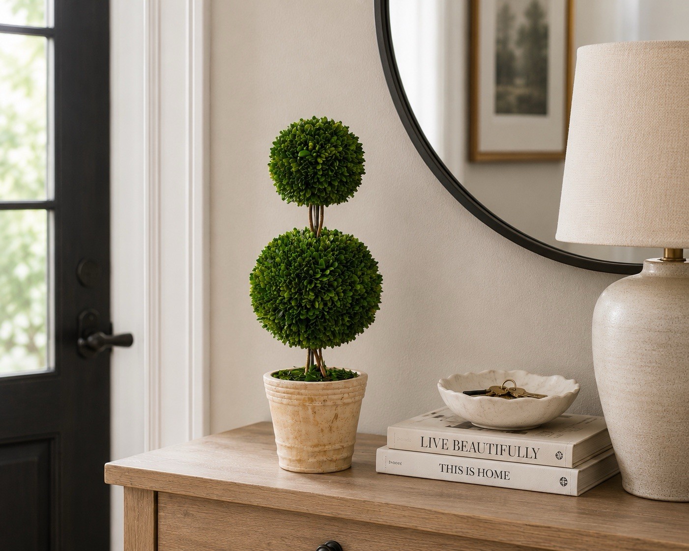 2.5’ Preserved Boxwood Double Ball Topiary Tree UV Indoor/Outdoor. Retail $145
