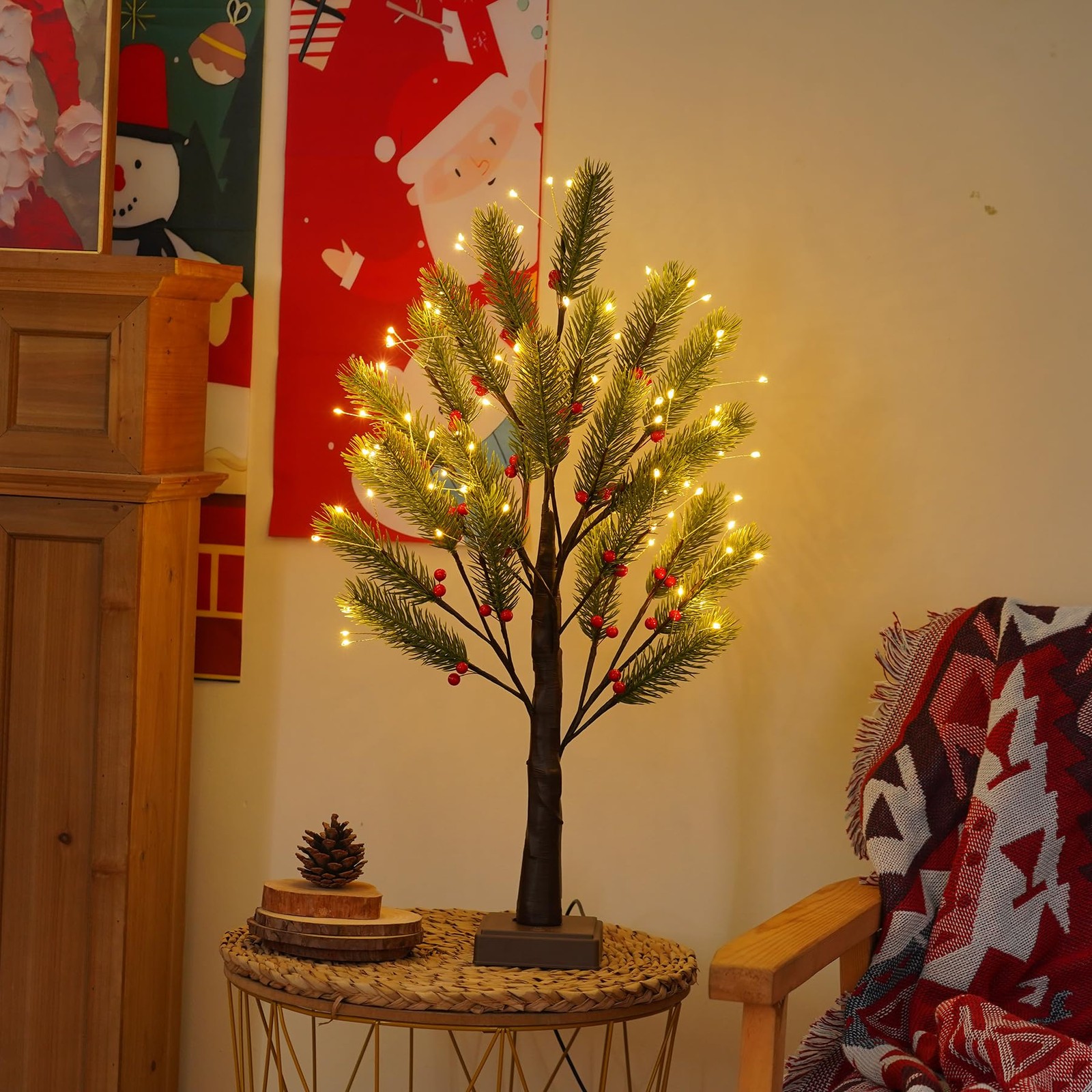 PXBNIUYA 72 LED Artificial Lamp with Timer, DIY Christmas 2 ft, Pine Needles