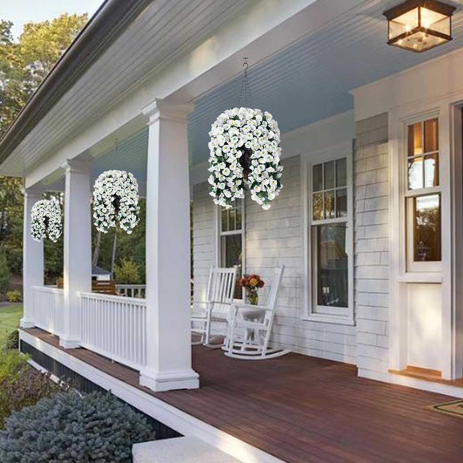 White Morning Glory Hanging Basket for Outdoor Decor