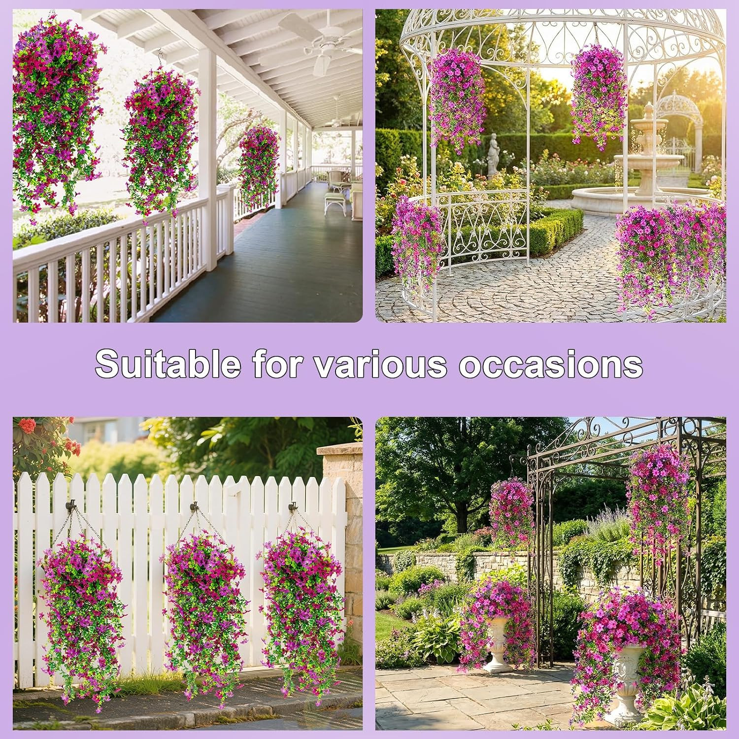 2 PCS Artificial Hanging Flowers for Outdoors, Fake Flower Plants UV