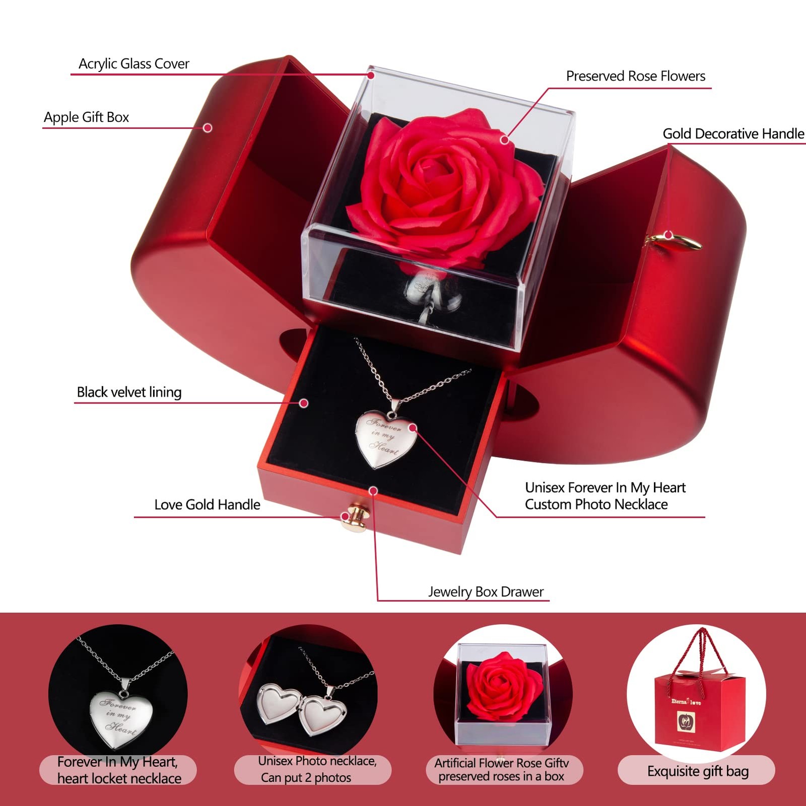 Forever Red Roses Heart Box to My Love Cherish These Preserved Roses with Cus…